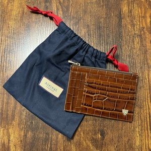 Aspinal of London Double Sided Zipped Card & Coin Holder Chestnut Croc